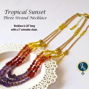 Tropical Sunset Three Strand Necklace and Earrings